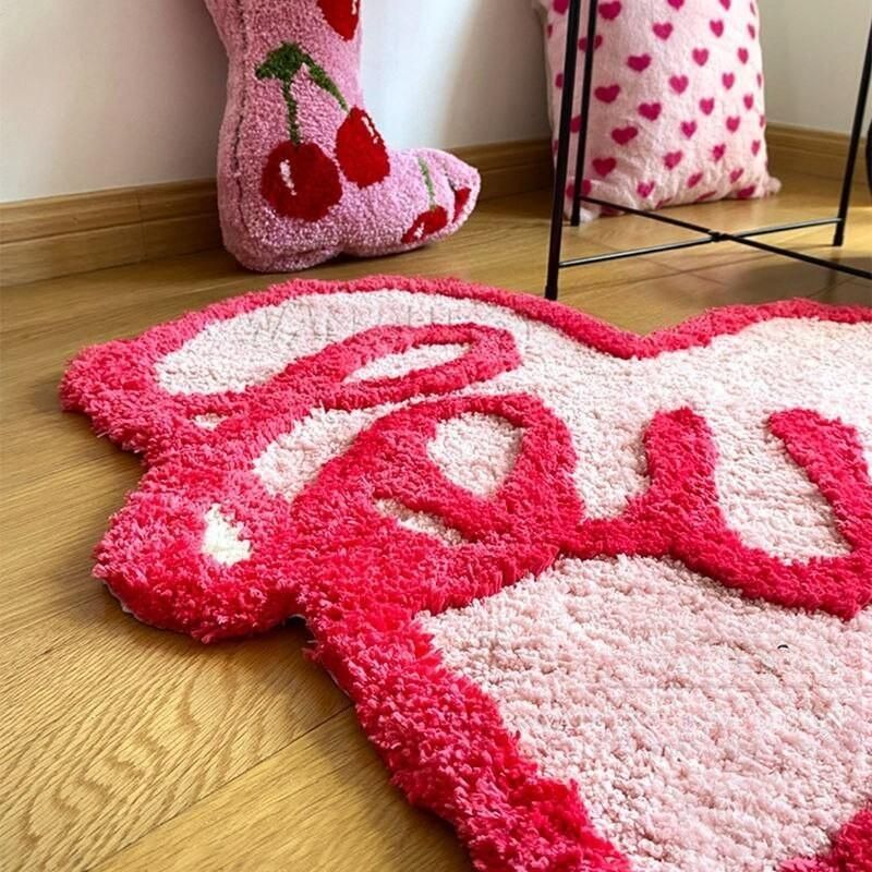 Heart Shape Rug Girl Bedroom Decorative Cute Pink Living Room Carpet Flocking Alfombra Fluffy Red Love Mat Tapete Tapis 러그 Y2K