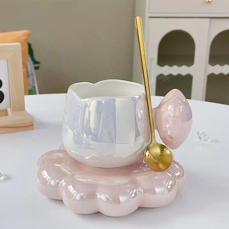 Pink mug + Saucer + Spoon