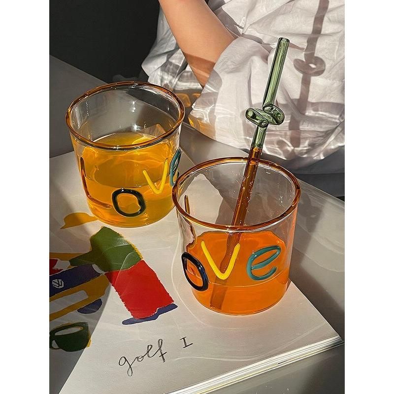 Homemade Love Handmade Color Letters Cup Milk Juice Coffee Cup Water Cup Heat-resistant Glass Gift Glass Drinkware Whiskey Glass